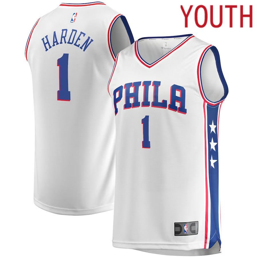 Youth Philadelphia 76ers 1 James Harden Fanatics Branded White Fast Break Replica Player NBA Jersey